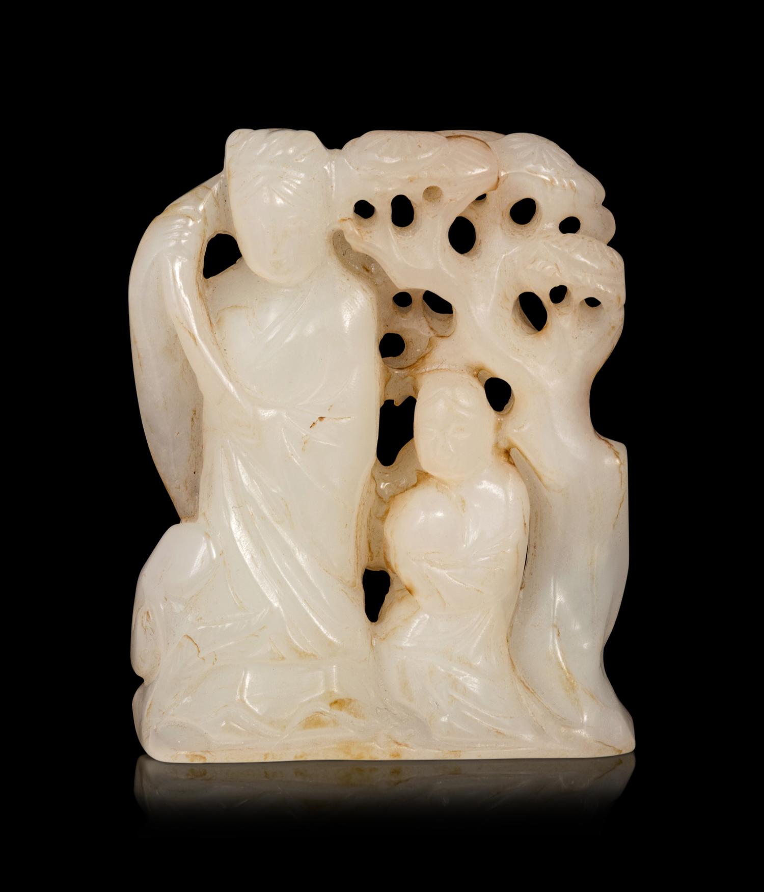 A Carved White Jade Figural Group