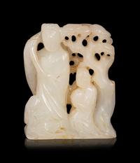 A Carved White Jade Figural Group