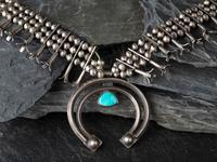 Navajo Silver and Turquoise Squash Blossom Necklace
