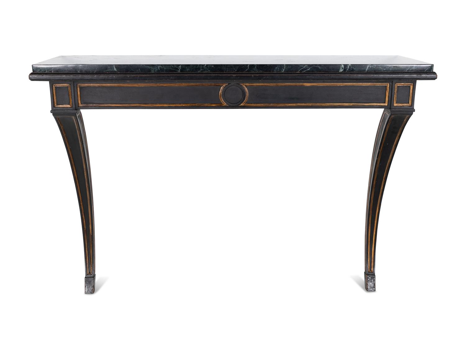 A Black-Painted and Parcel-Gilt Marble-Top Pier Table
