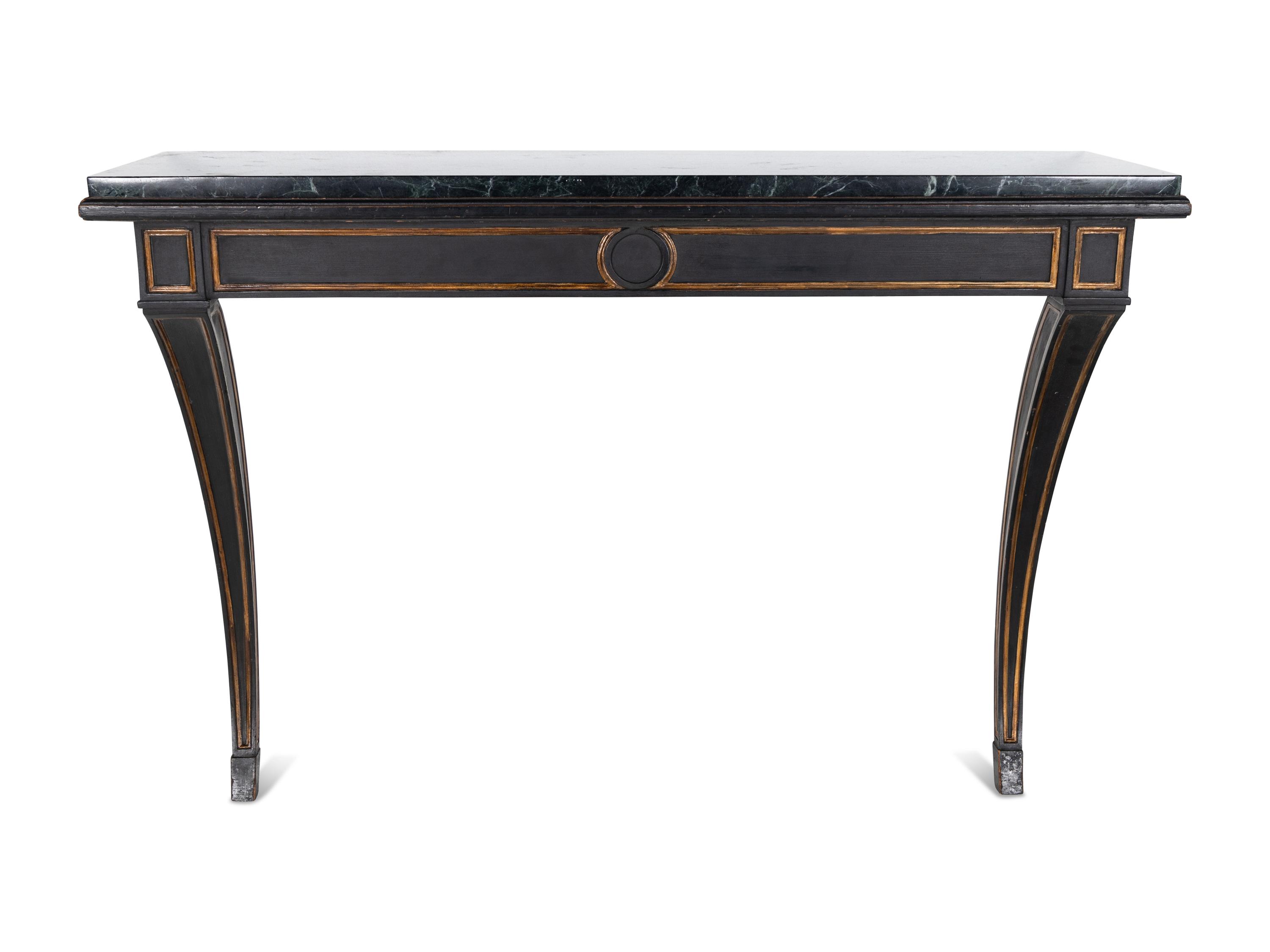 A Black-Painted and Parcel-Gilt Marble-Top Pier Table