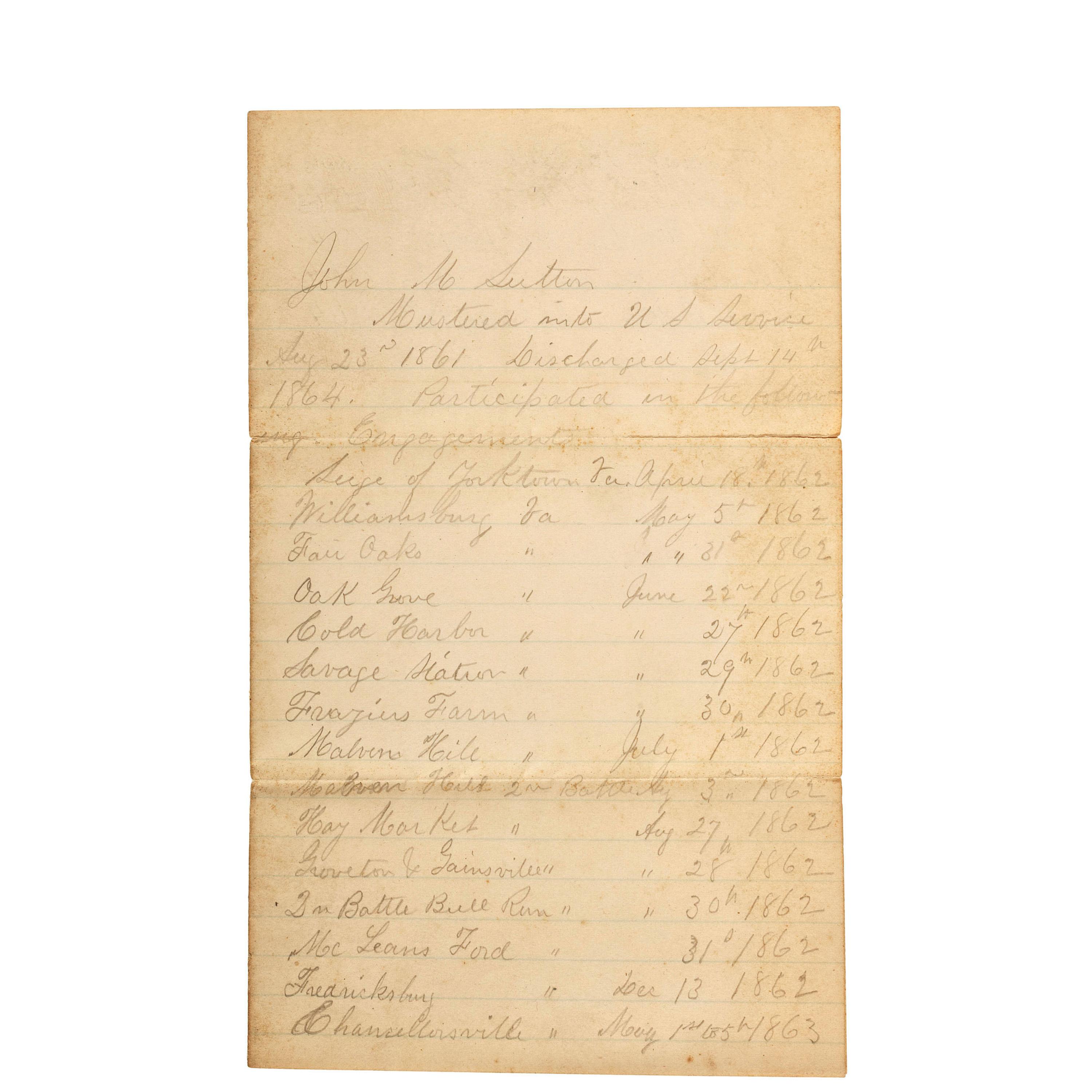 Gettysburg hero Corporal John M. Sutton, Company K, 5th New Jersey Infantry. A group of items highlighted by III Army Corps presentation "For Valor" badge, including:
