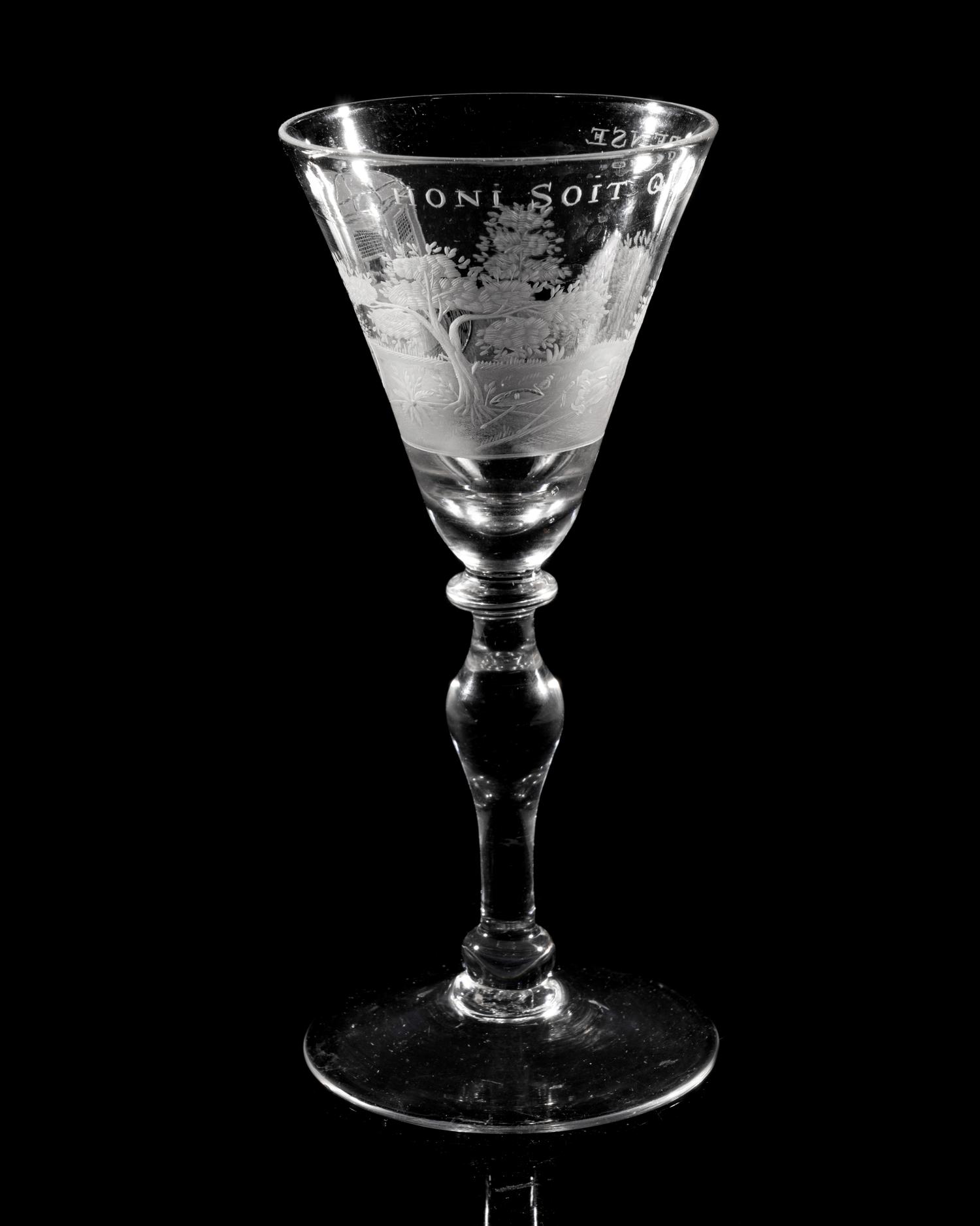 A Dutch Engraved Glass Wine Glass