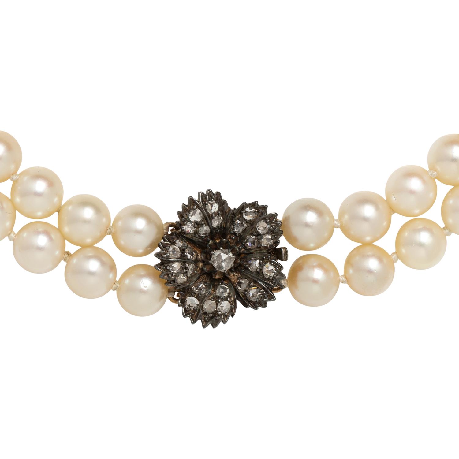 CULTURED PEARL AND DIAMOND NECKLACE