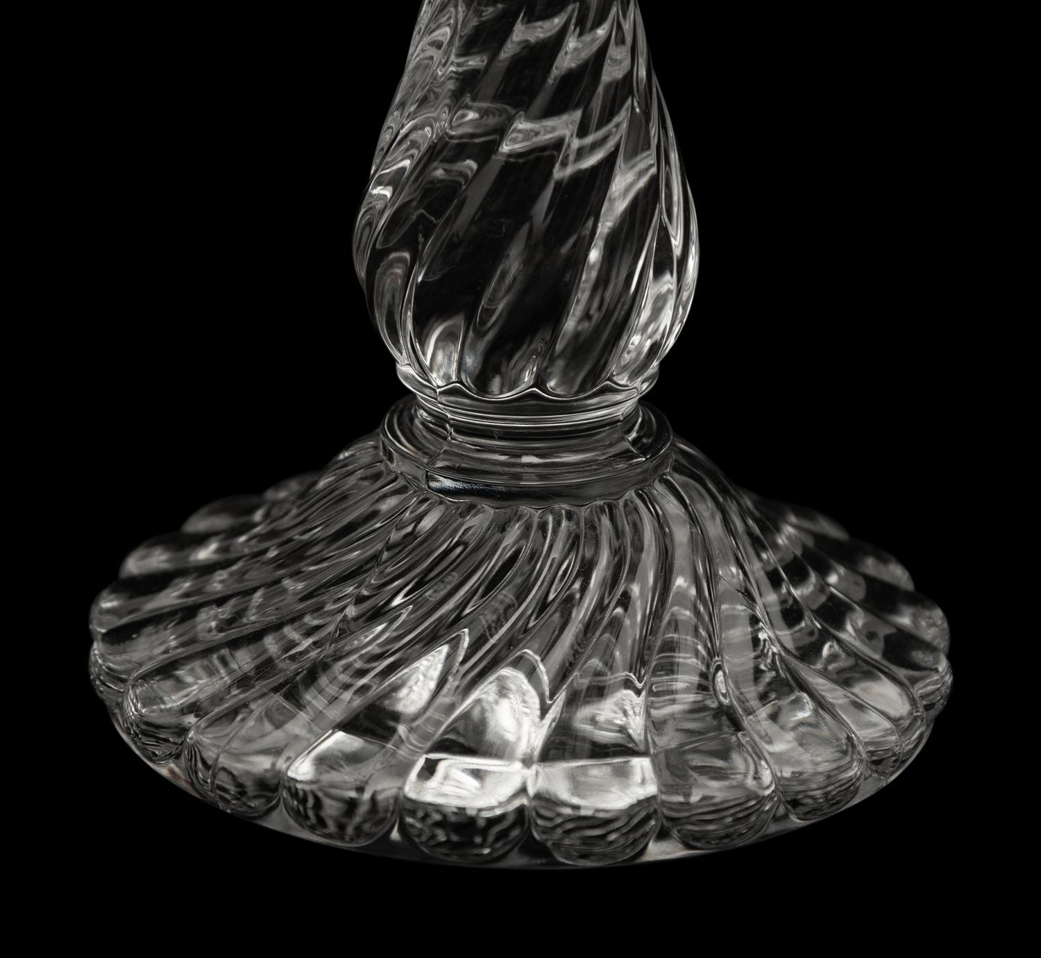 A Pair of Baccarat Bambous Molded Glass Candlesticks
