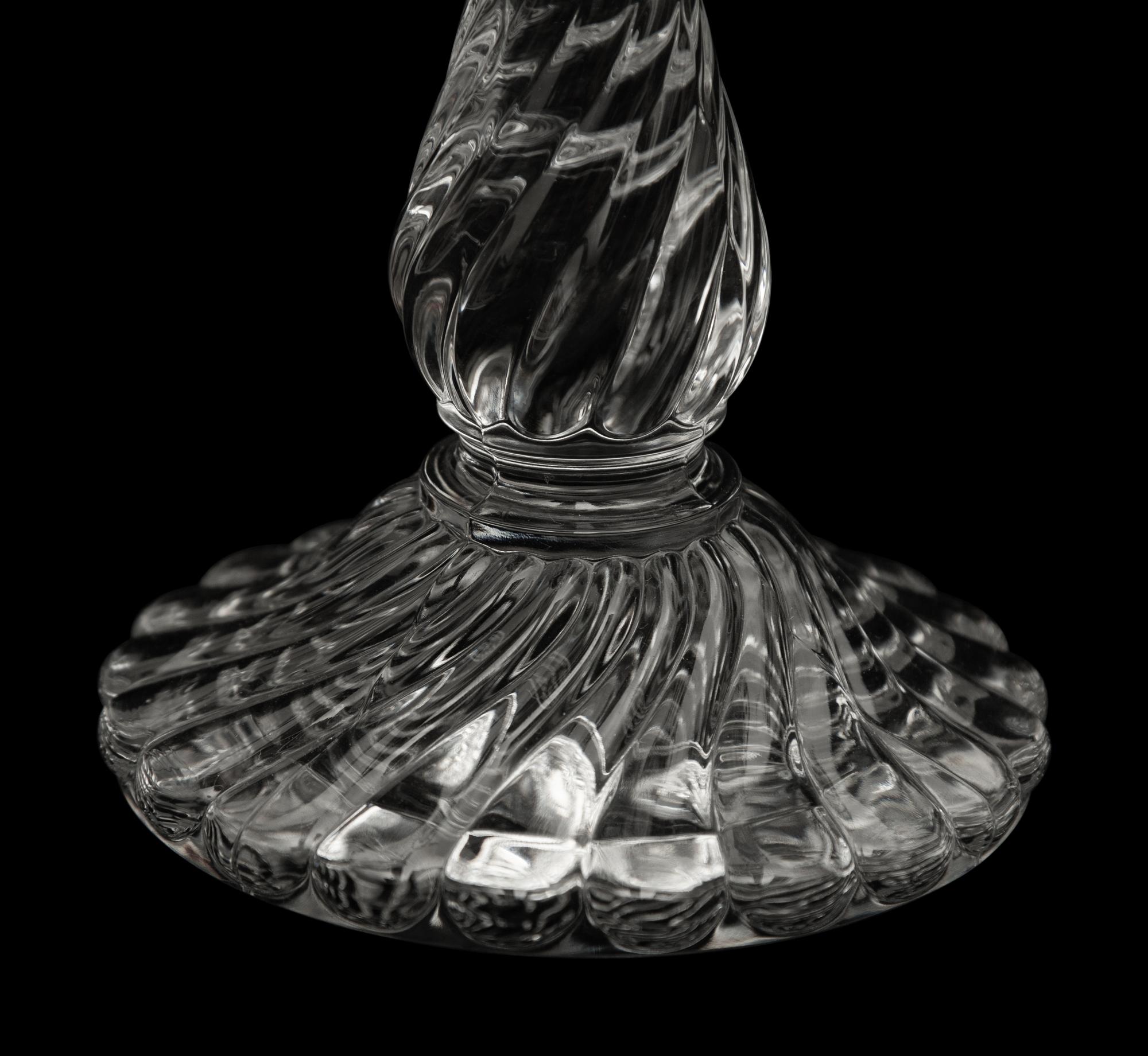 A Pair of Baccarat Bambous Molded Glass Candlesticks