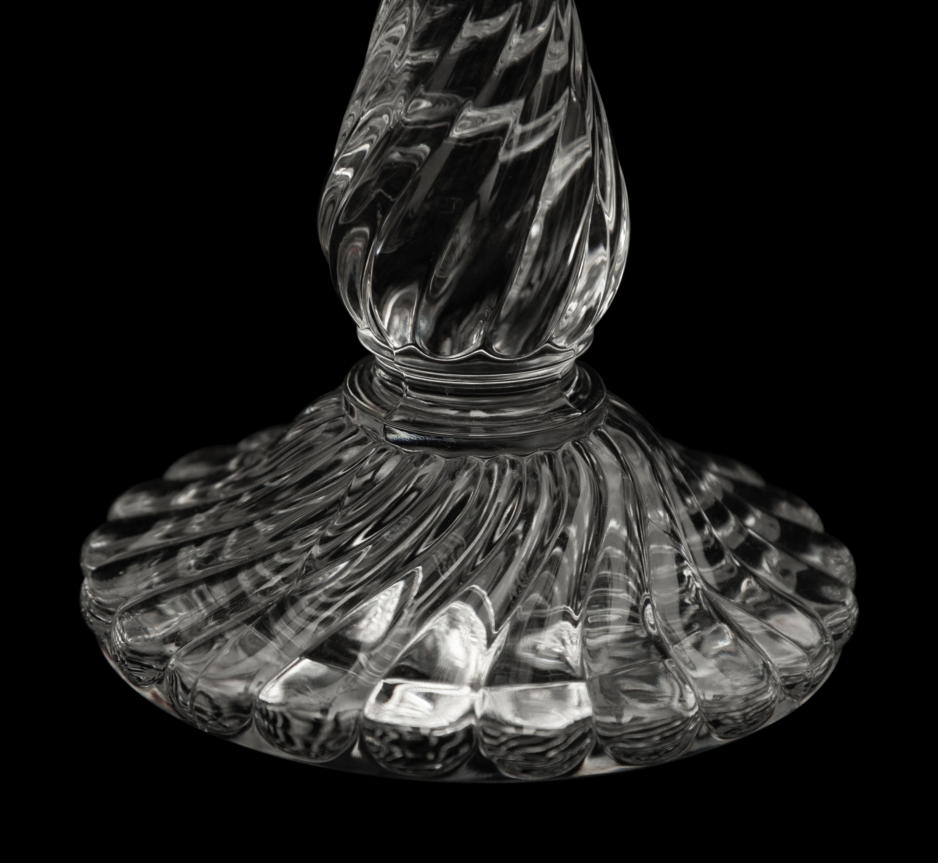 A Pair of Baccarat Bambous Molded Glass Candlesticks