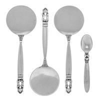 Four Danish Silver Serving Articles, Georg Jensen Silversmithy, Copenhagen, Denmark, Acorn pattern comprising three flat servers, toget