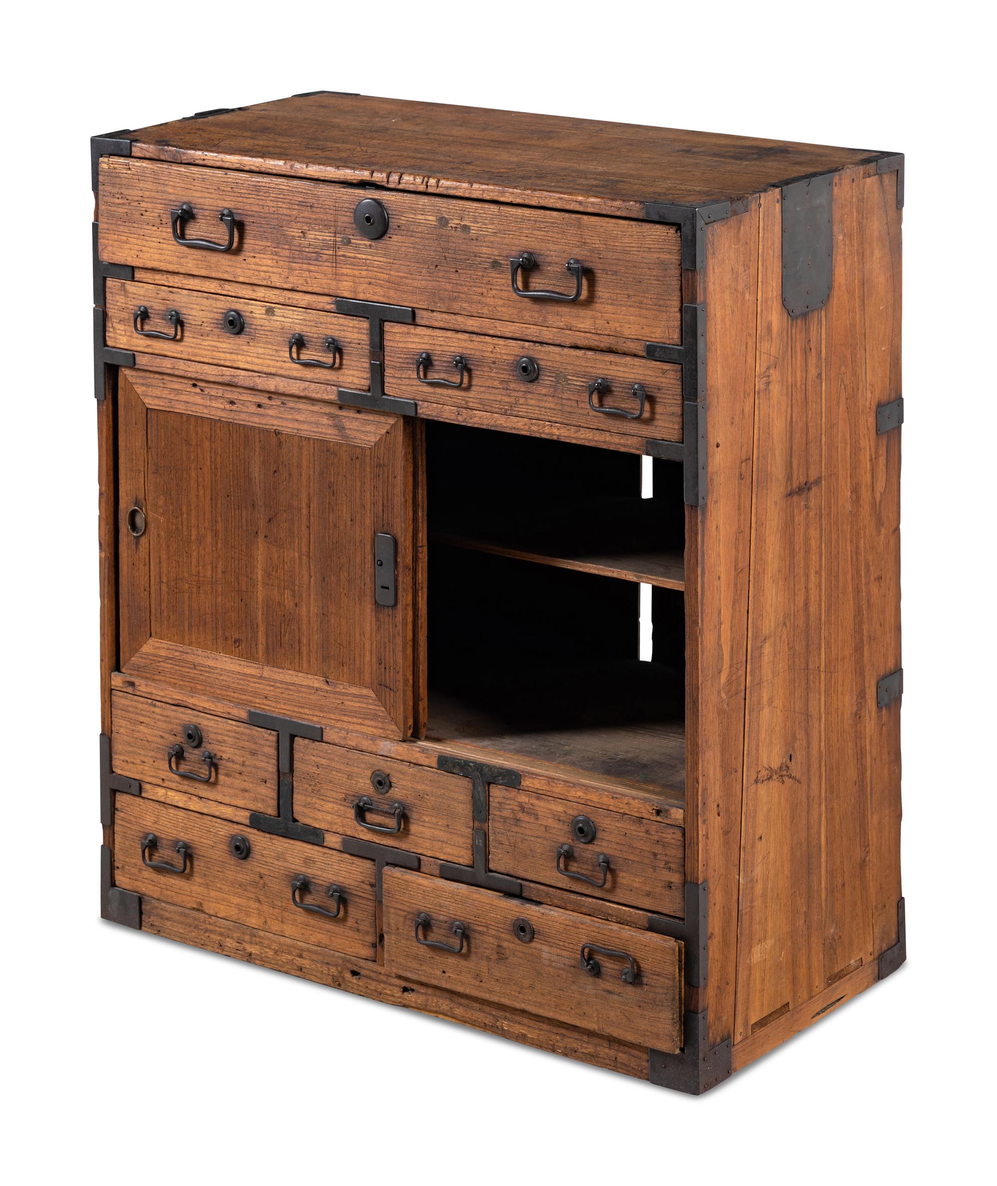 A Japanese Metal Mounted Softwood Cabinet