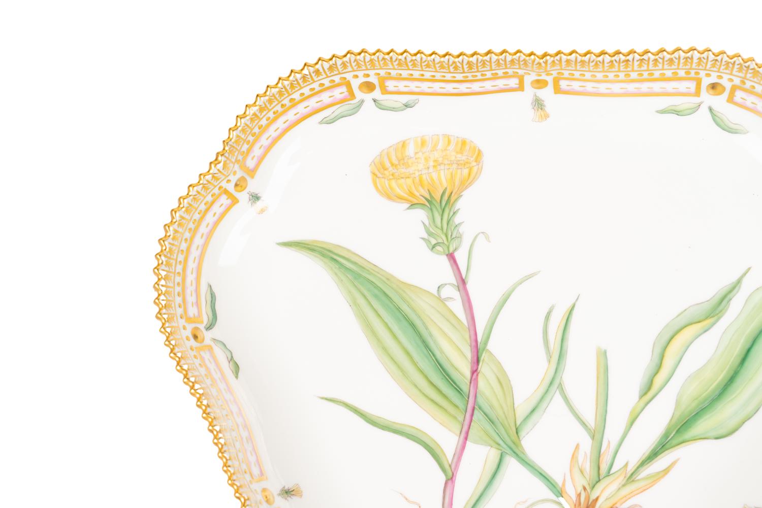 A Pair of Royal Copenhagen Flora Danica Porcelain Triangular Compotes and a Triangular Salad Bowl