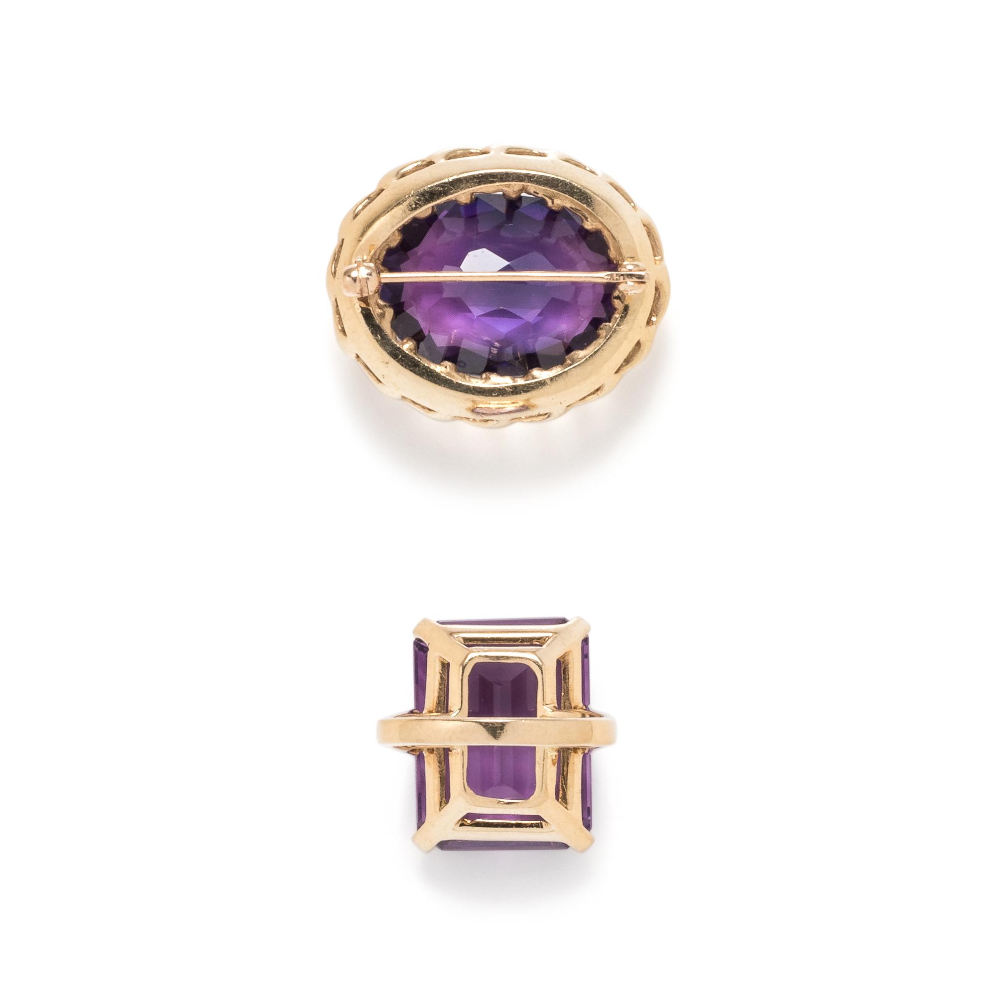 COLLECTION OF YELLOW GOLD AND AMETHYST JEWELRY