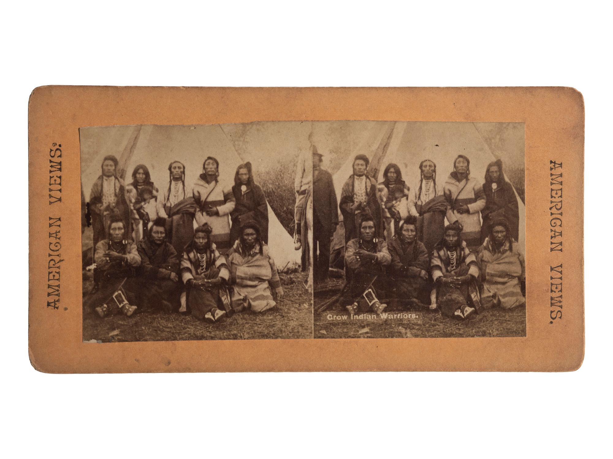 [NATIVE AMERICANS]. Stereoview of Crow Warriors.