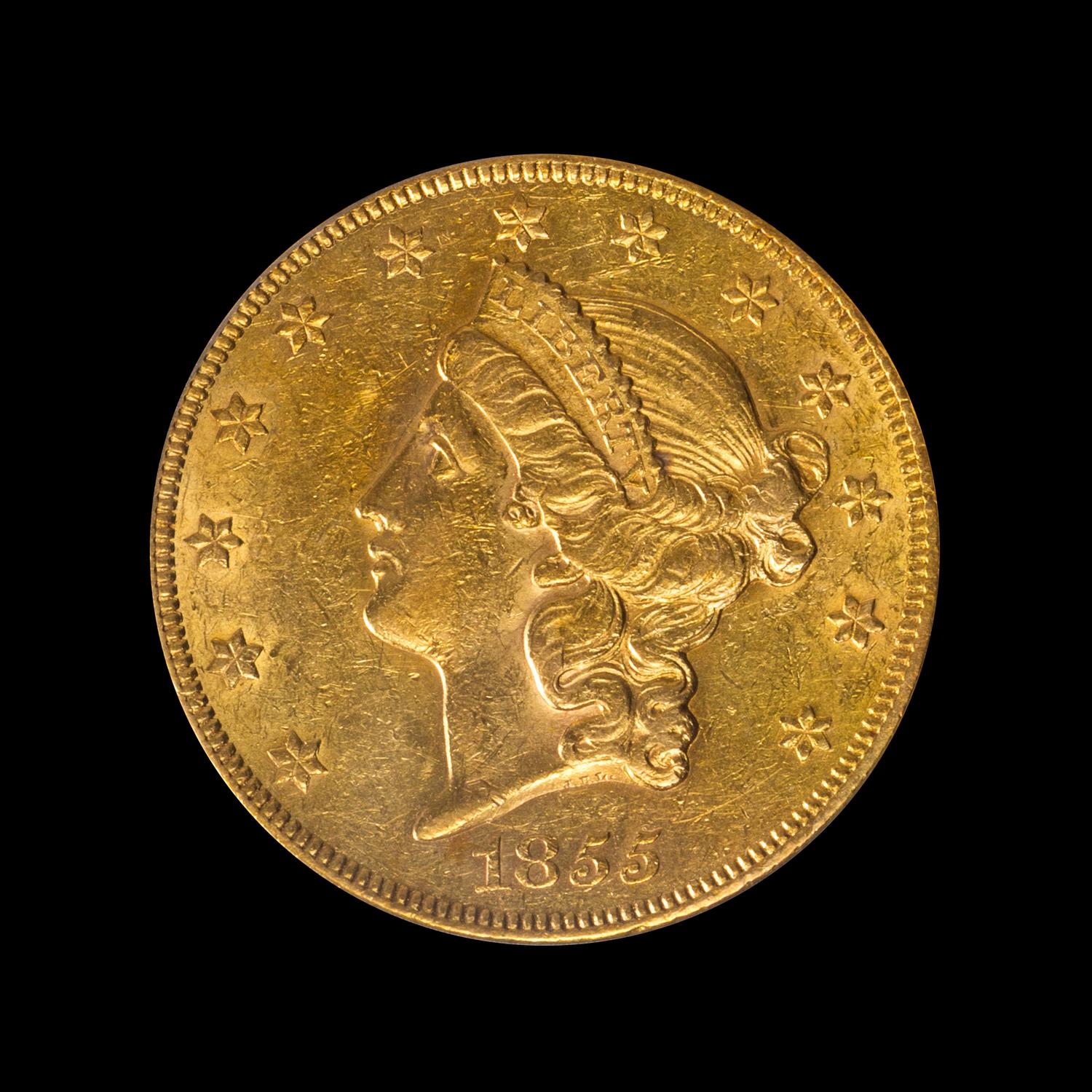 A United States 1855 Liberty Head $20 Gold Coin