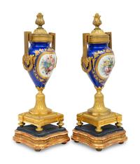 A Pair of Sèvres Style Porcelain and Gilt-Bronze Mounted Cassolettes