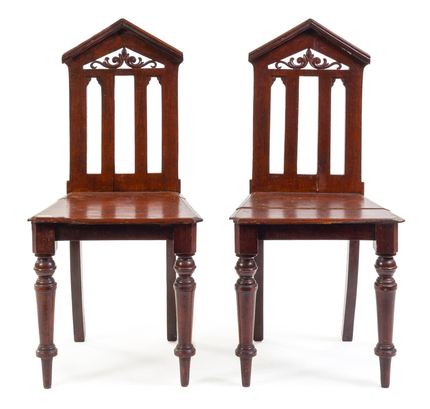 A Pair of Regency Style Grain-Painted Hall Chairs — 19TH CENTURY