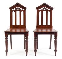 A Pair of Regency Style Grain-Painted Hall Chairs — 19TH CENTURY