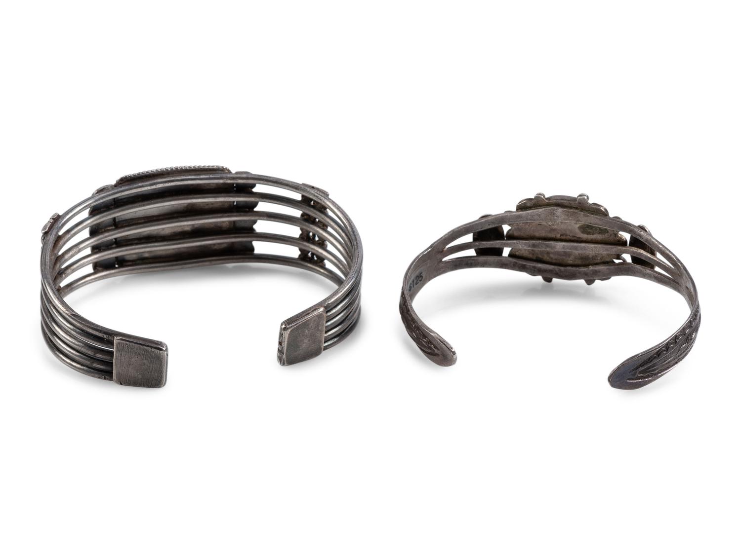 Navajo Silver and Petrified Wood Cuff Bracelets