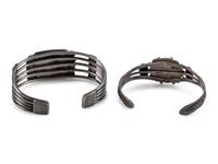 Navajo Silver and Petrified Wood Cuff Bracelets
