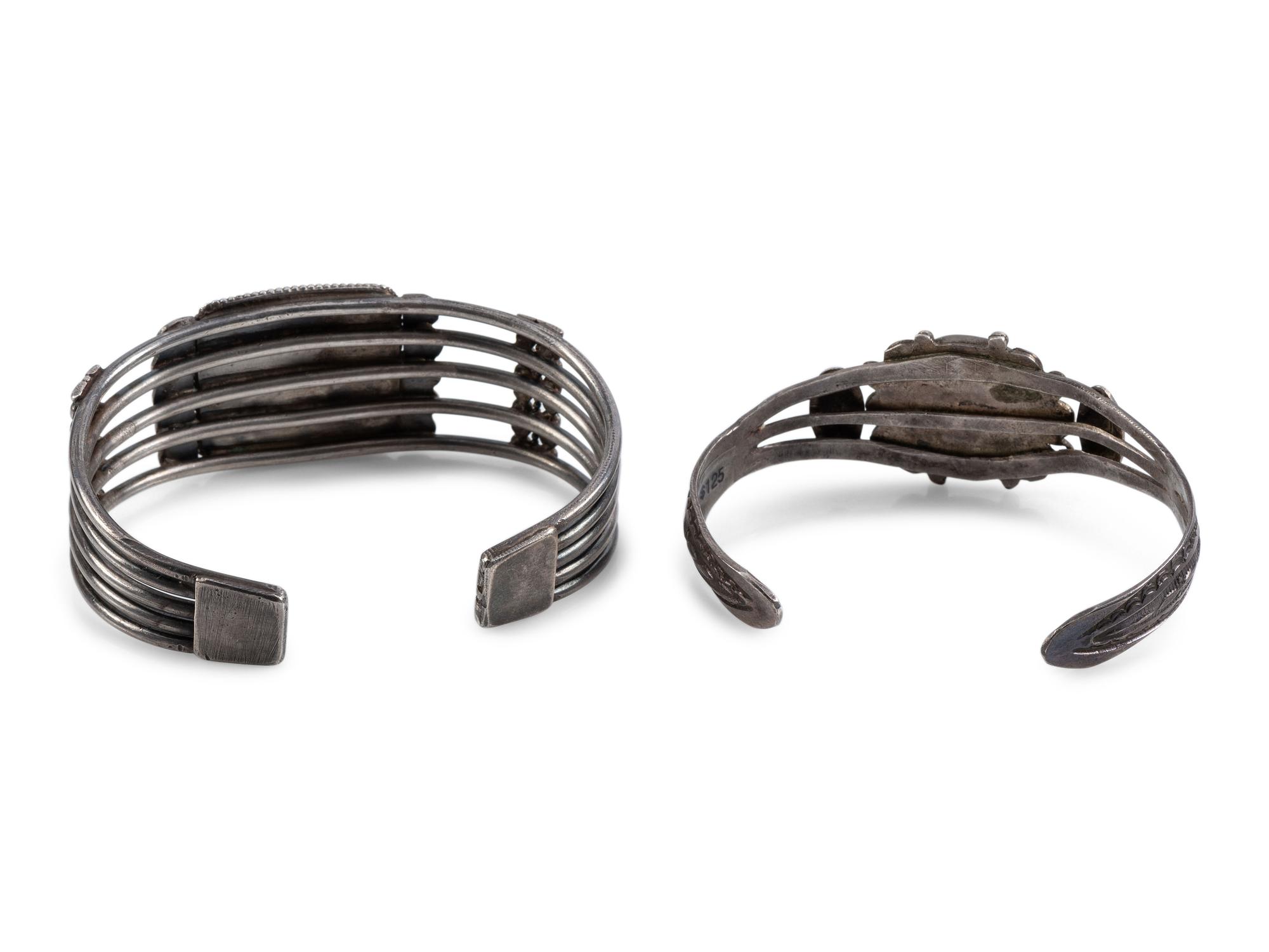 Navajo Silver and Petrified Wood Cuff Bracelets