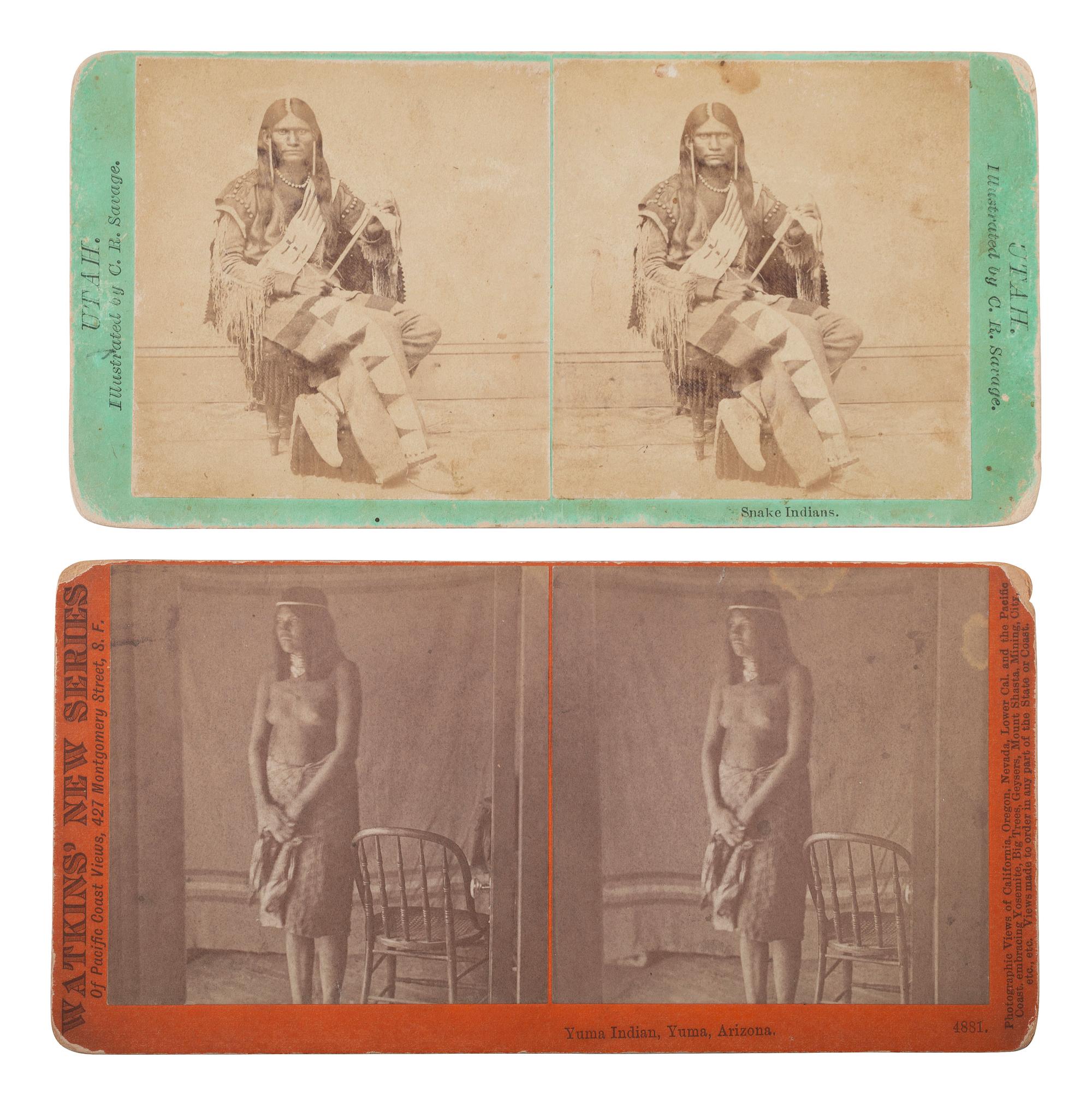 [NATIVE AMERICANS]. A group of 2 stereoviews of Snake and Yuma Indians by SAVAGE and WATKINS.