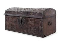 A Continental Nailhead Embossed Leather Trunk