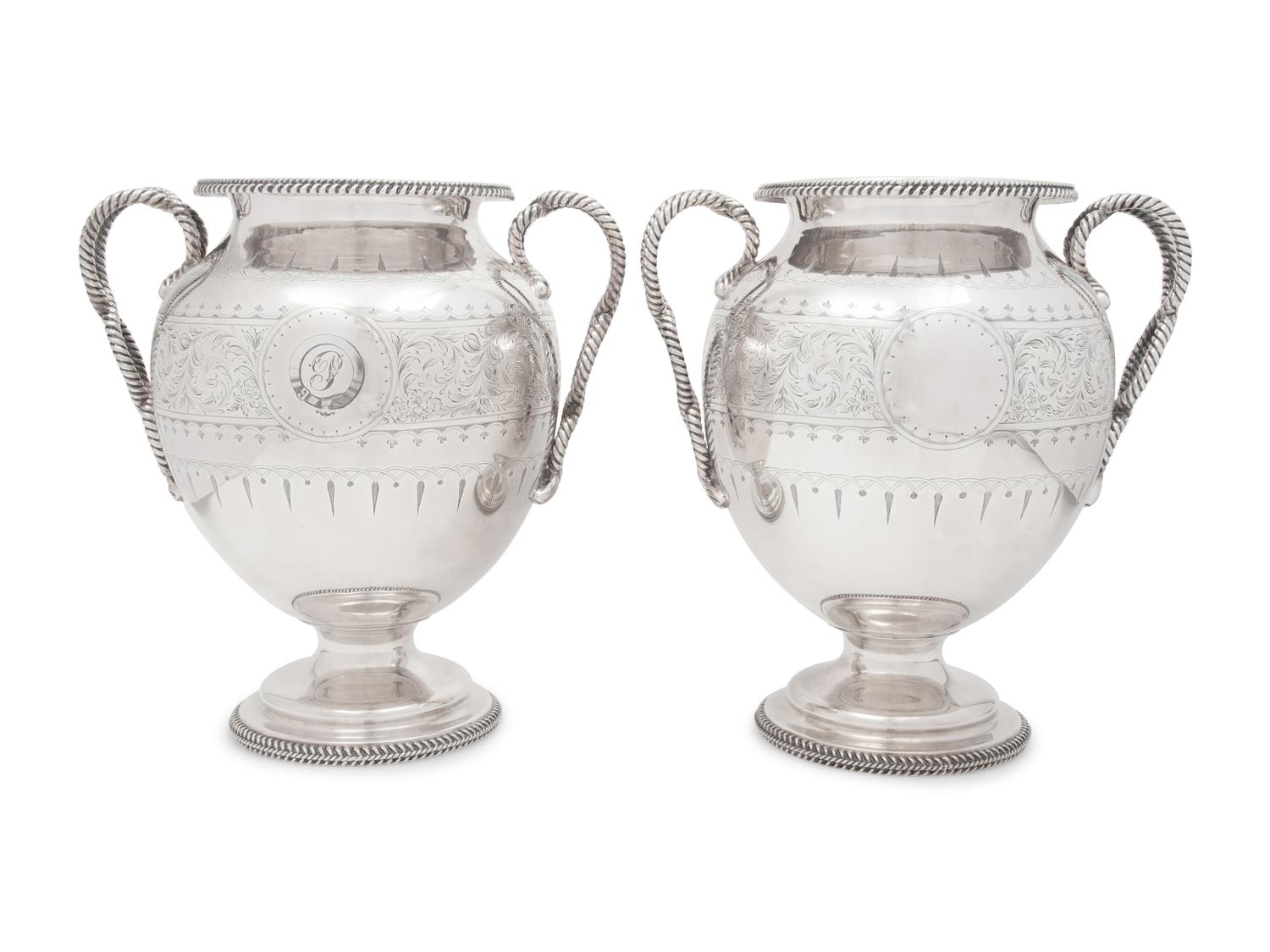 A Pair of English Silver-Plate Wine Coolers
