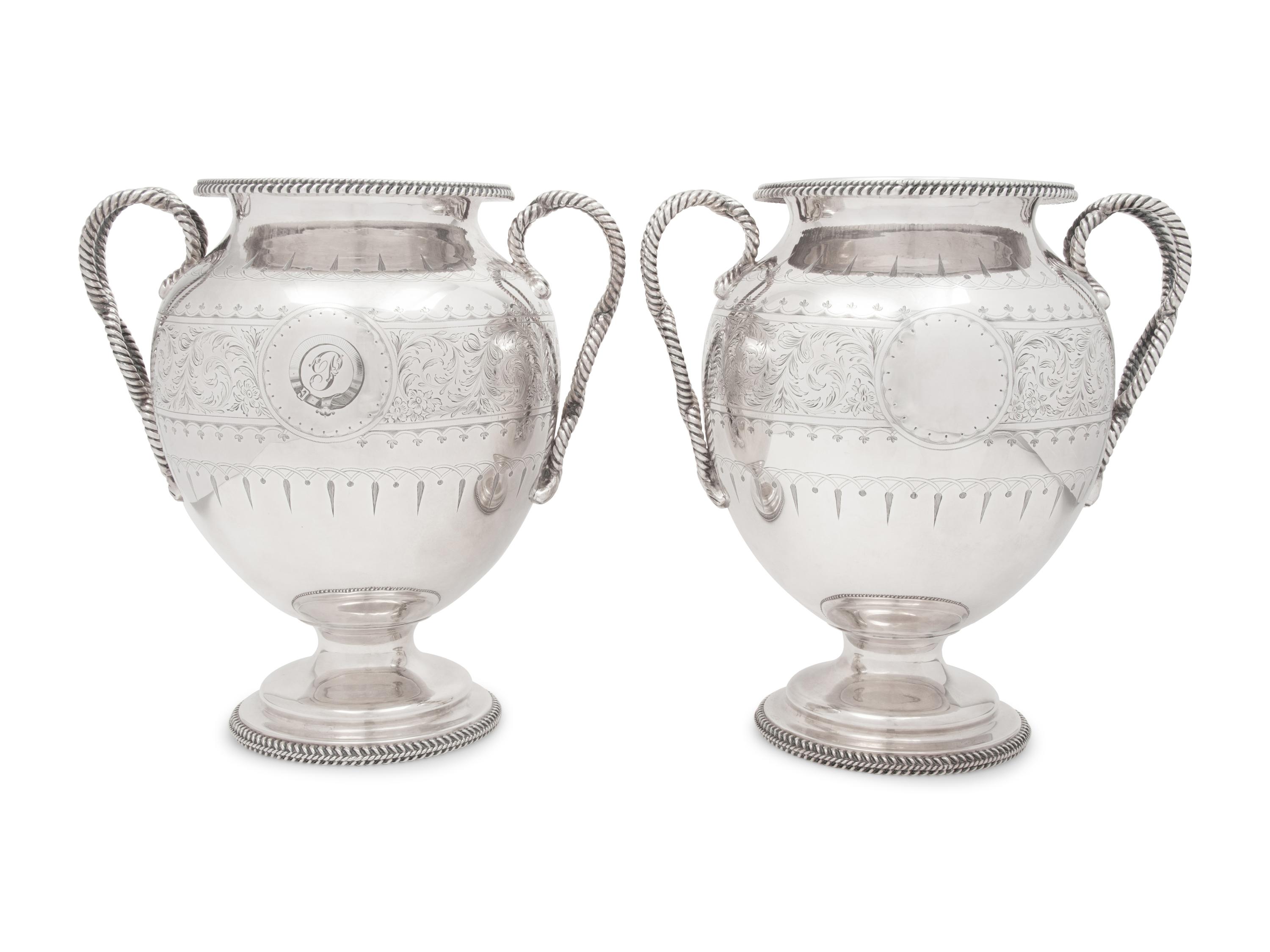 A Pair of English Silver-Plate Wine Coolers