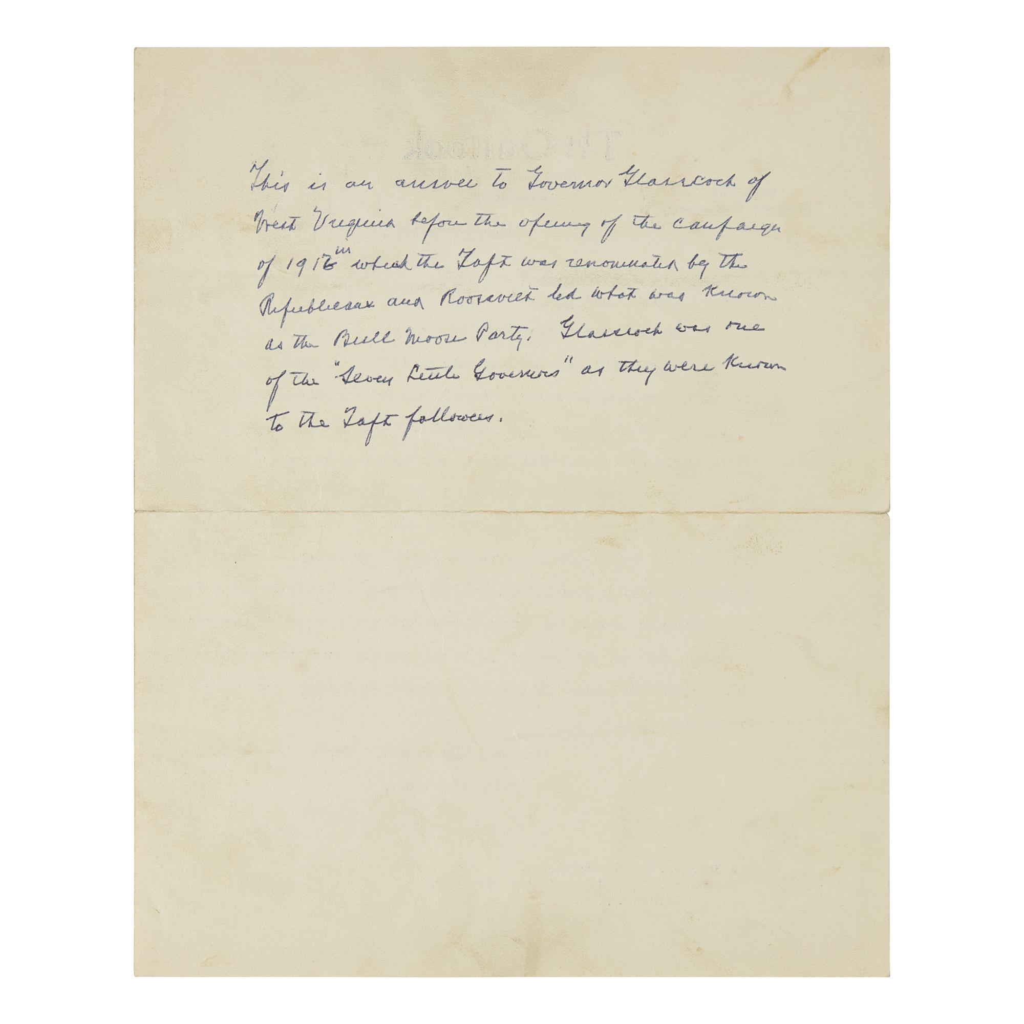 [Presidential] Roosevelt, Theodore. Typed Letter, signed