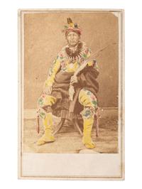 [NATIVE AMERICANS]. BARKER, A.W., photographer. Hand-colored CDV of Sac and Fox Chief, Red Stone. Ottawa, KS.