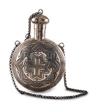 Heavily Stamped Sterling Silver Canteen, with a Morenci Turquoise Cabochon