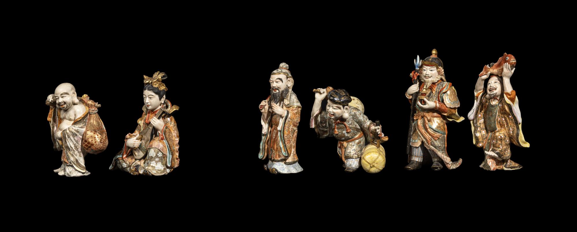 A Set of Seven Japanese Satsuma Figures of Immortals