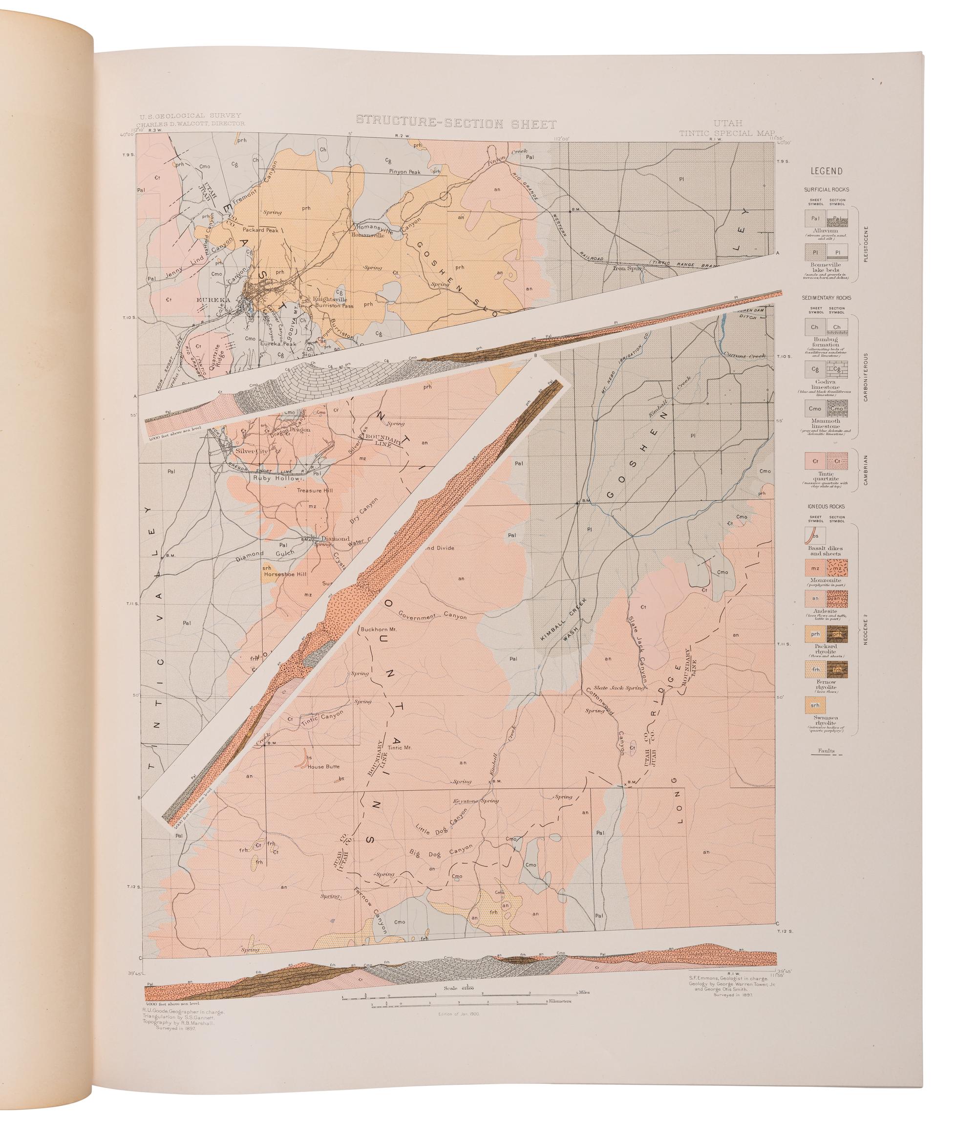 [ATLAS] -- WALCOTT, Charles D., et al. Geologic Atlas of the United States.. . A group of 48 issues (including duplicates), published by the Department of the Interior United States Geological Survey in Washington, D. C.