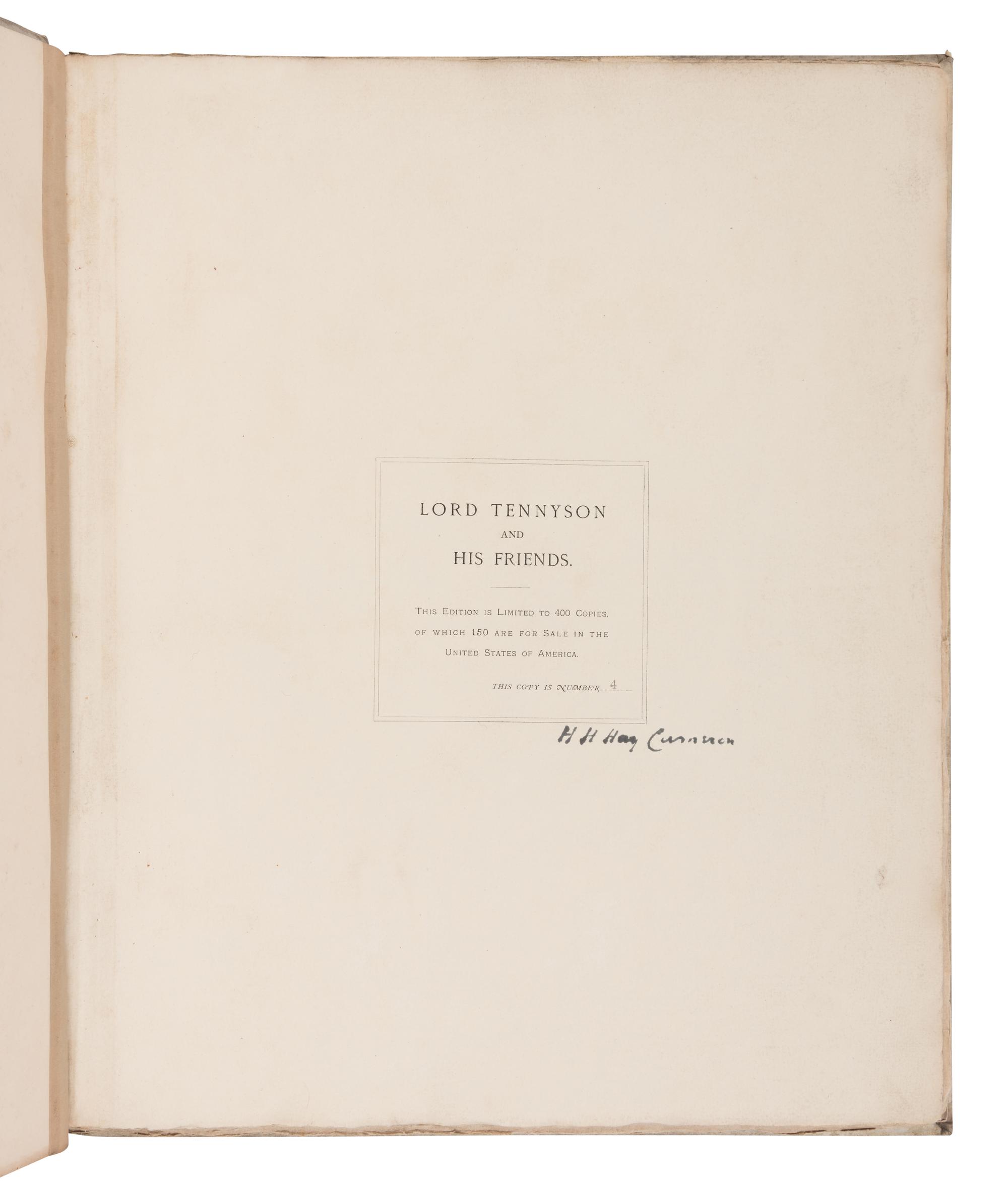 [TENNYSON, Alfred (1809-1892), subject]. -- [CAMERON, Julia Margaret (1815-1879), photographer]. Alfred, Lord Tennyson and his Friends . With text by Anne Thackeray Ritchie and H.H. Hay Cameron. London: T. Fisher Unwin, 1893.