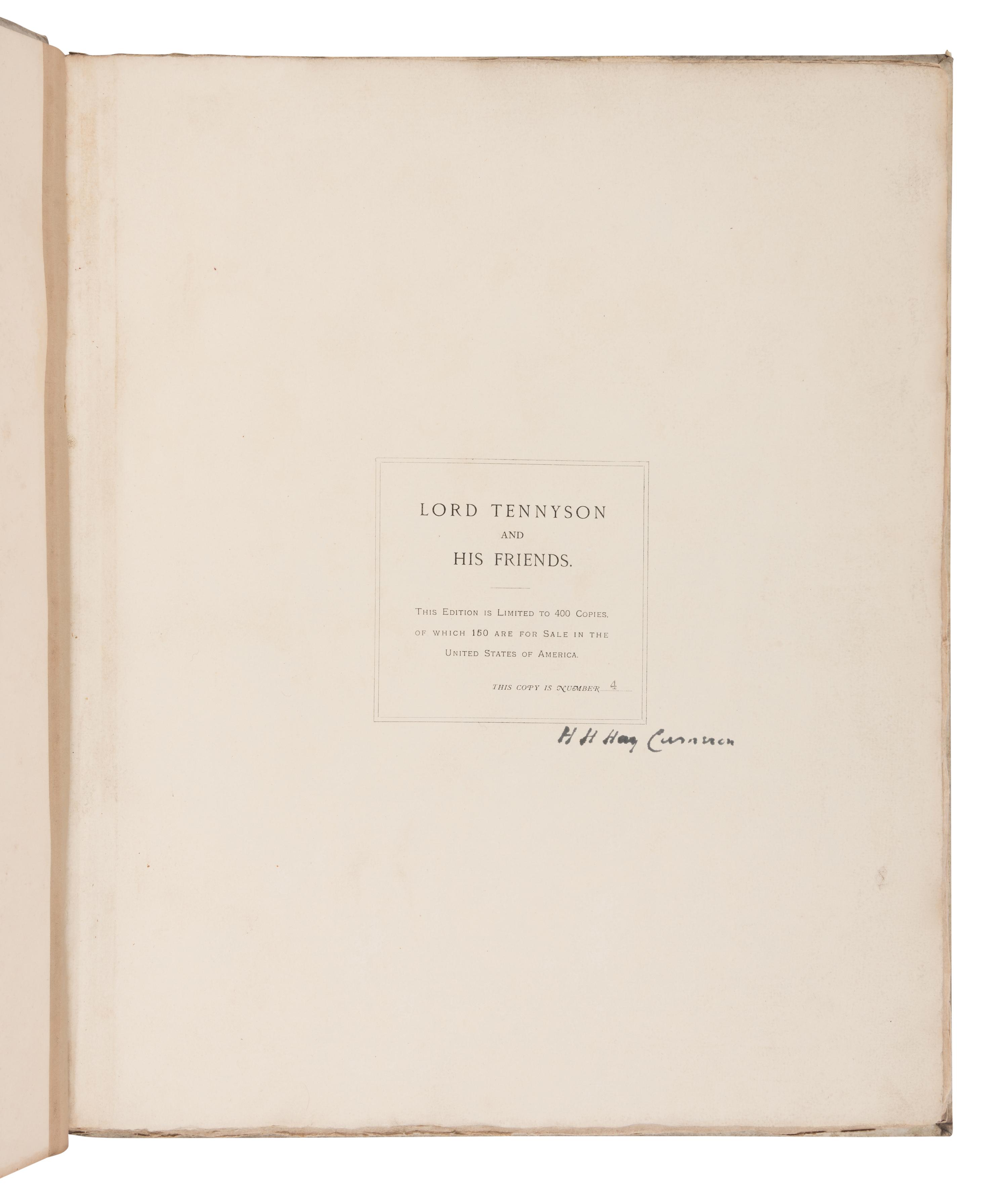 [TENNYSON, Alfred (1809-1892), subject]. -- [CAMERON, Julia Margaret (1815-1879), photographer]. Alfred, Lord Tennyson and his Friends . With text by Anne Thackeray Ritchie and H.H. Hay Cameron. London: T. Fisher Unwin, 1893.