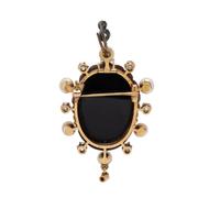 ANTIQUE, AGATE CHERUB CAMEO, DIAMOND, PEARL, AND YELLOW GOLD PENDANT BROOCH