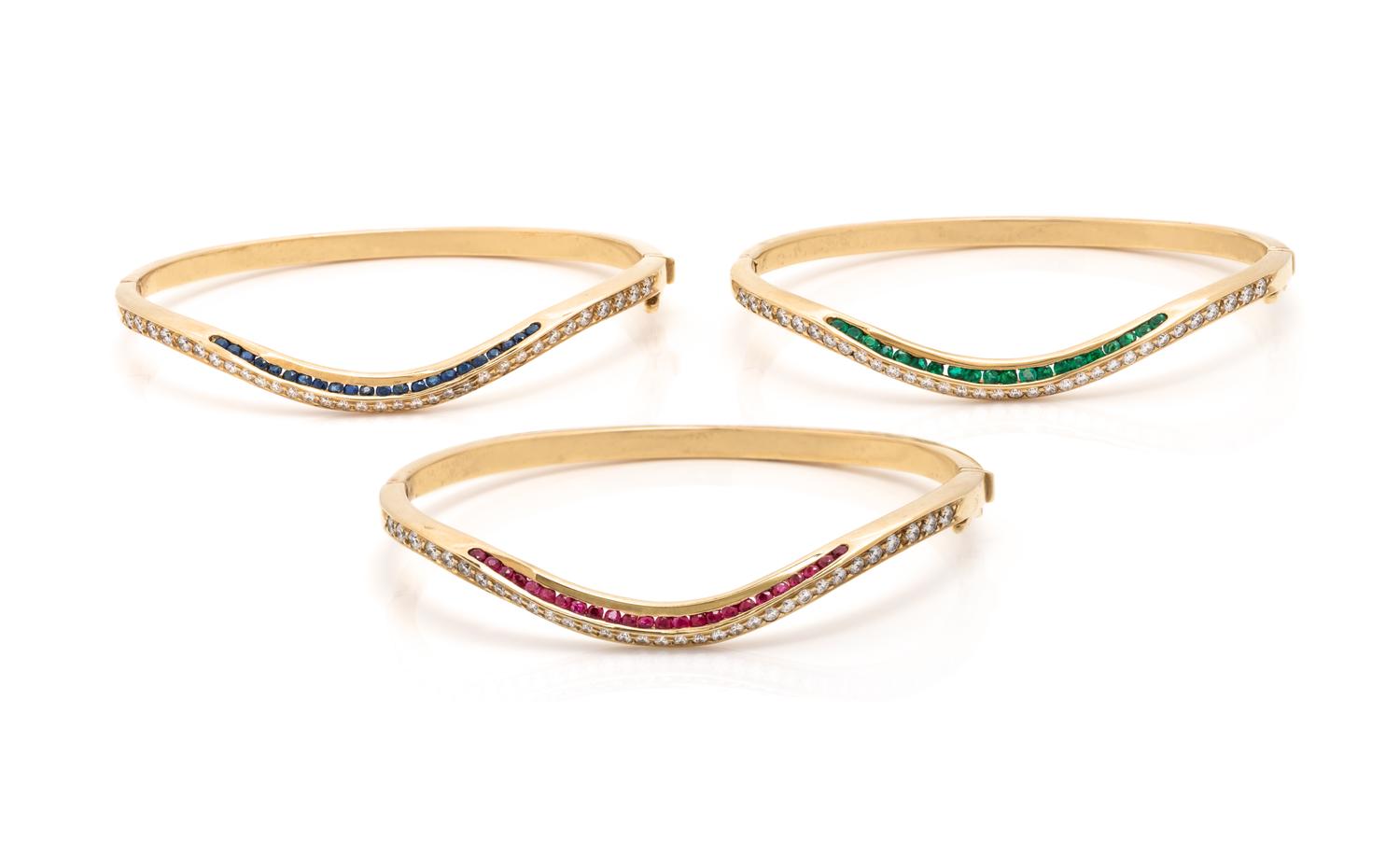 DIAMOND AND GEMSTONE BANGLE BRACELET SET
