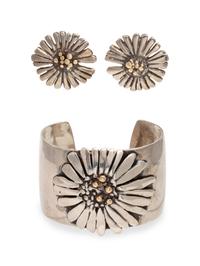 A Sterling Silver Flower Demi-Parure,