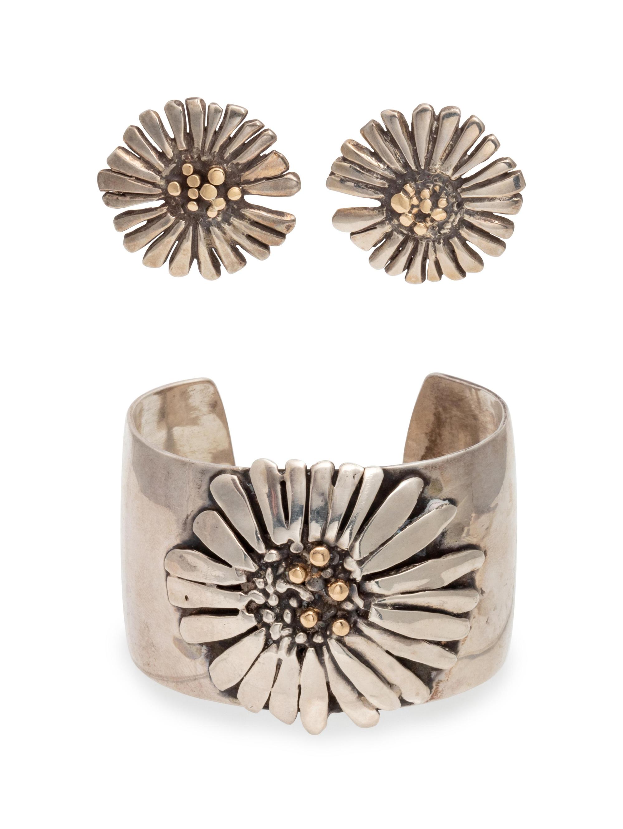A Sterling Silver Flower Demi-Parure,