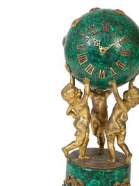 A French Empire Style Gilt Bronze Mounted Malachite Clock — 19TH CENTURY