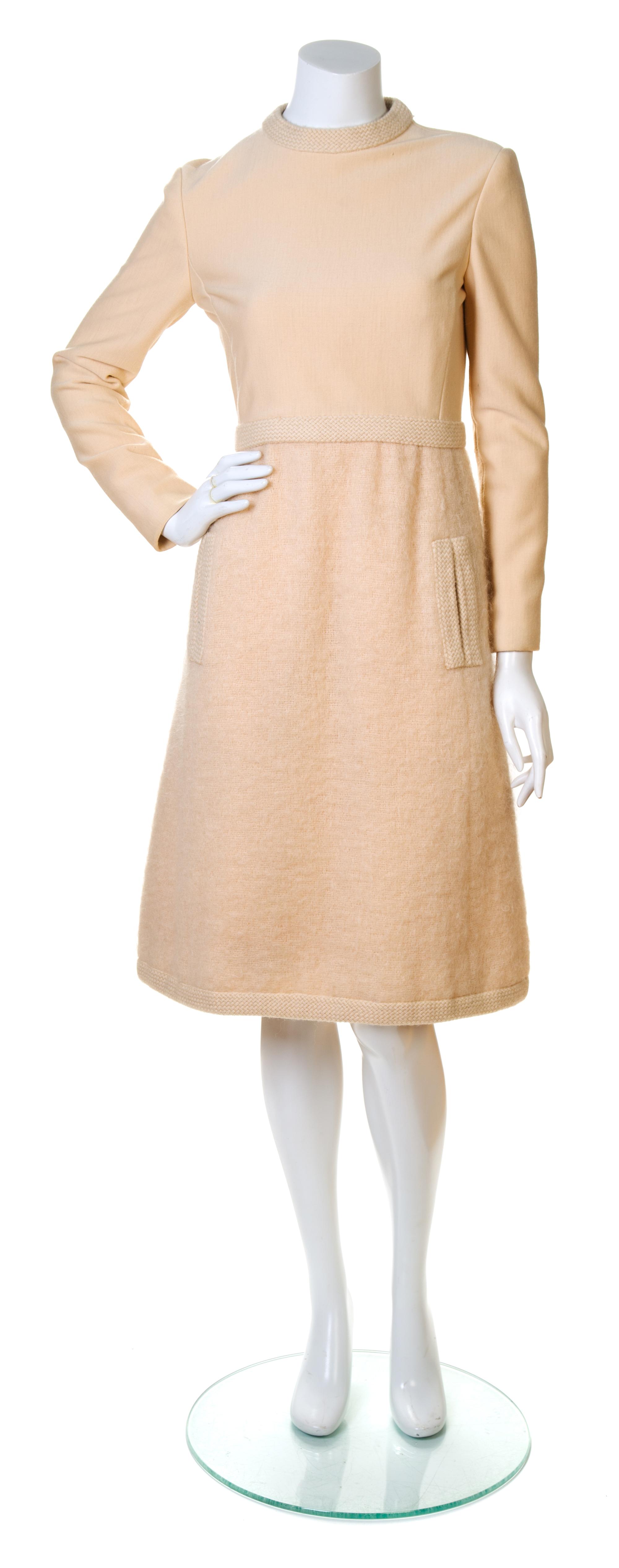 A Christian Dior Cream Wool Dress and Cape Ensemble, No size.
