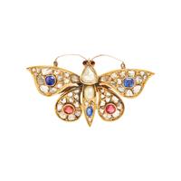 ANTIQUE, DIAMOND, PEARL, AND GLASS BUTTERFLY BROOCH