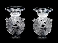 A Pair of Lalique Mesanges Candlesticks
