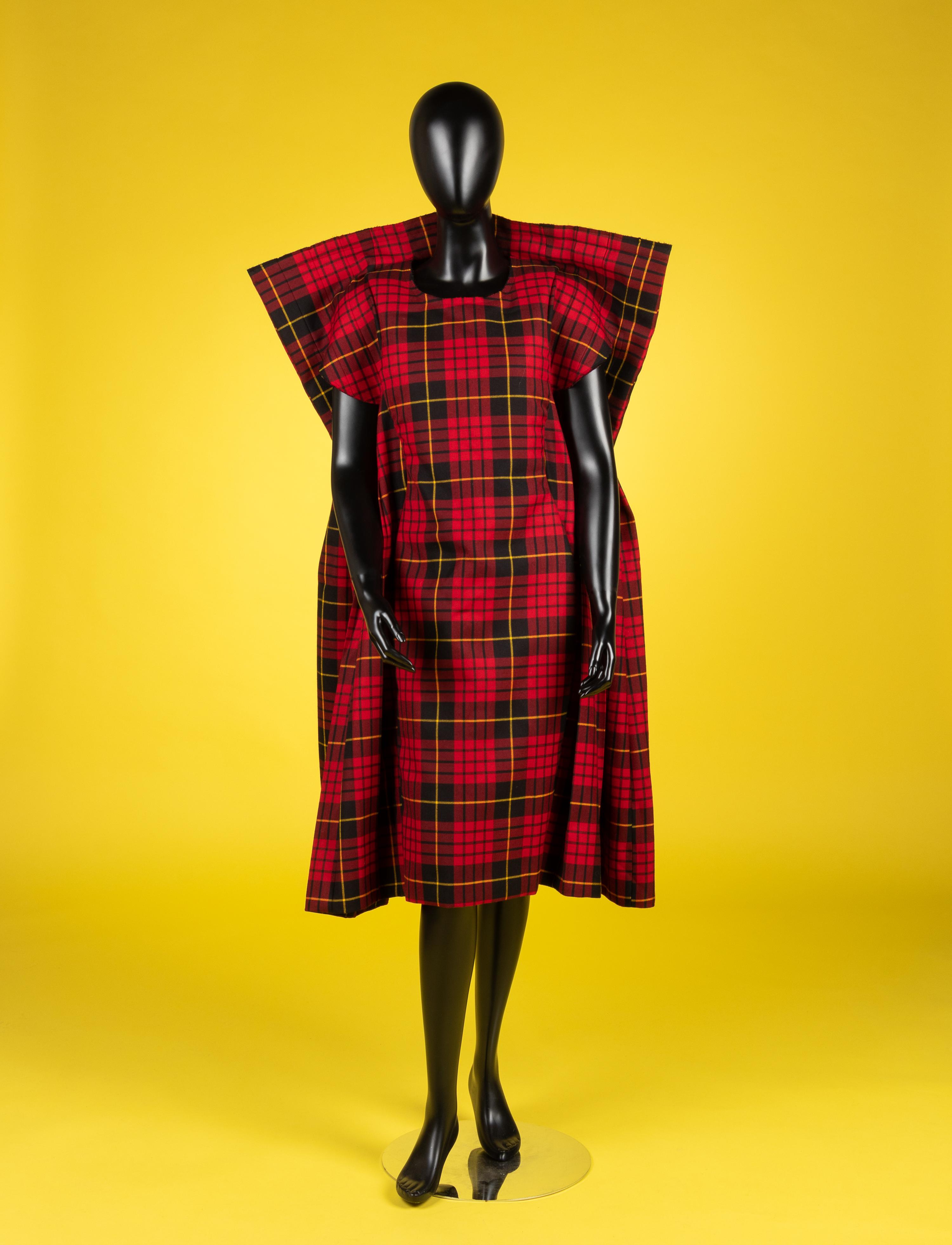 Comme des Garçons Red Tartan Plaid Pleated Dress, 2017