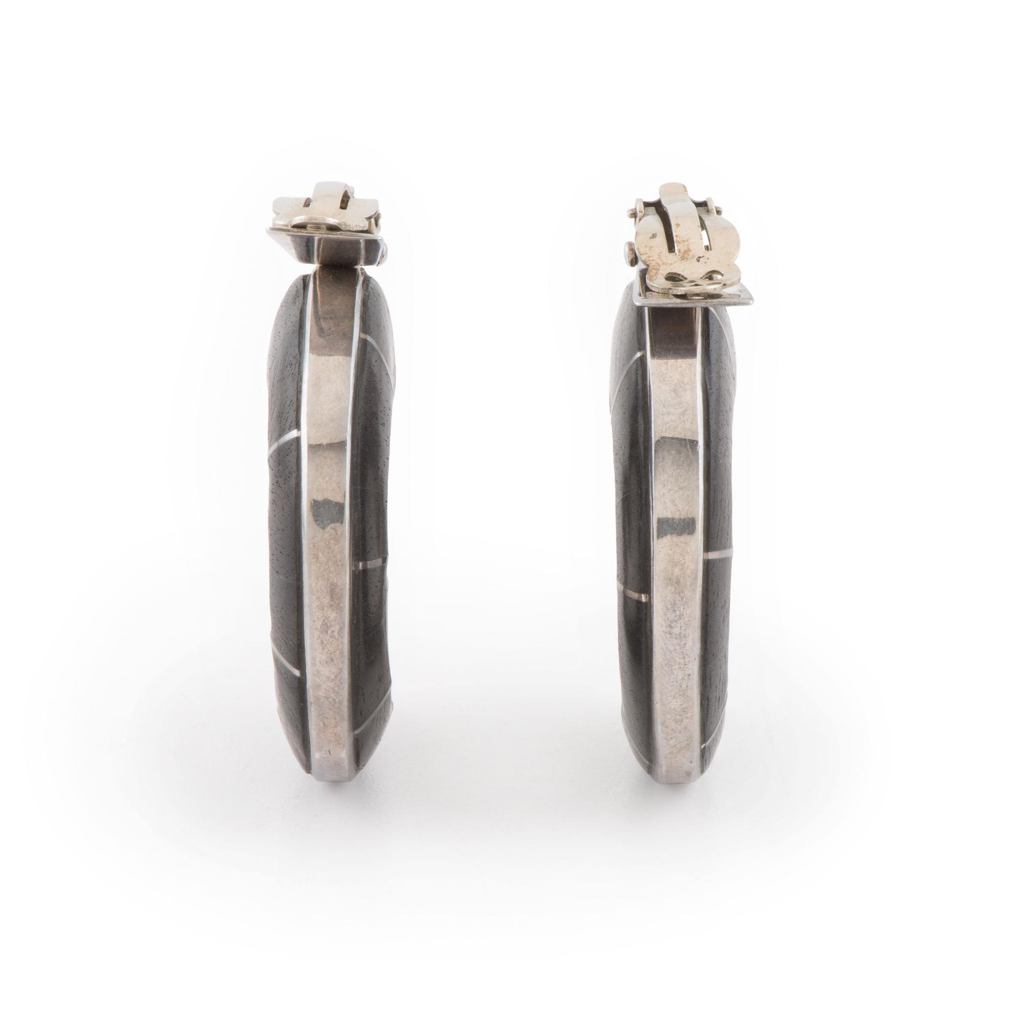 Silver and Ironwood Clip Earrings
