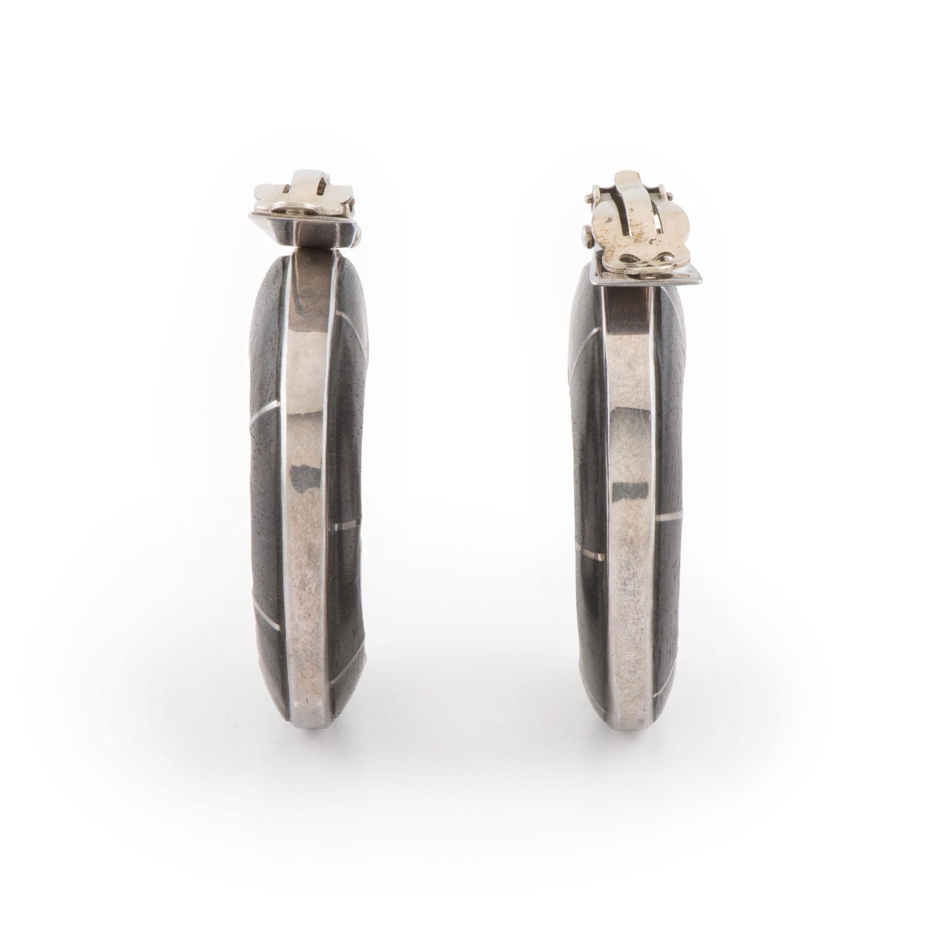 Silver and Ironwood Clip Earrings