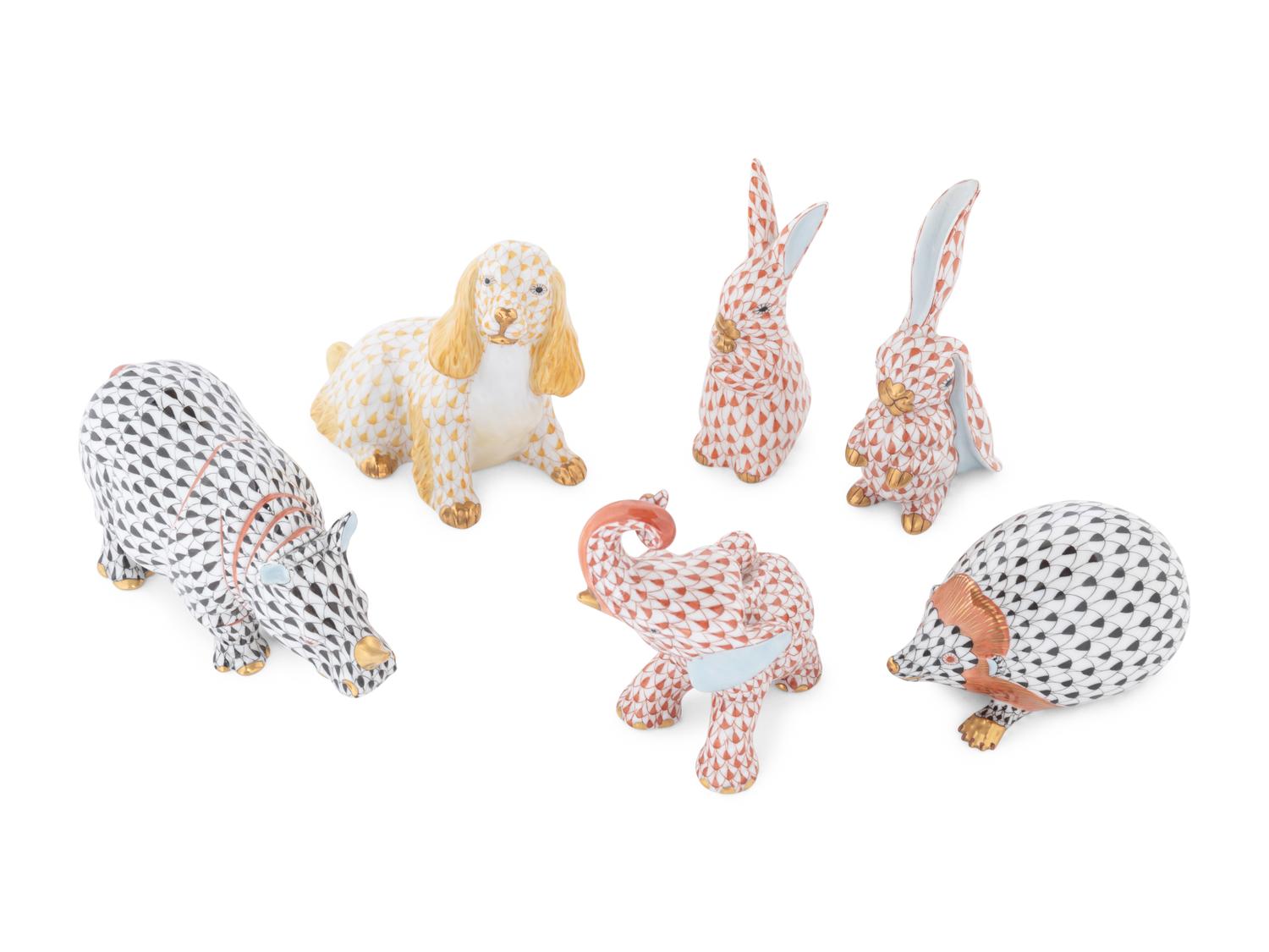 Six Small Herend Porcelain Animal Figurines