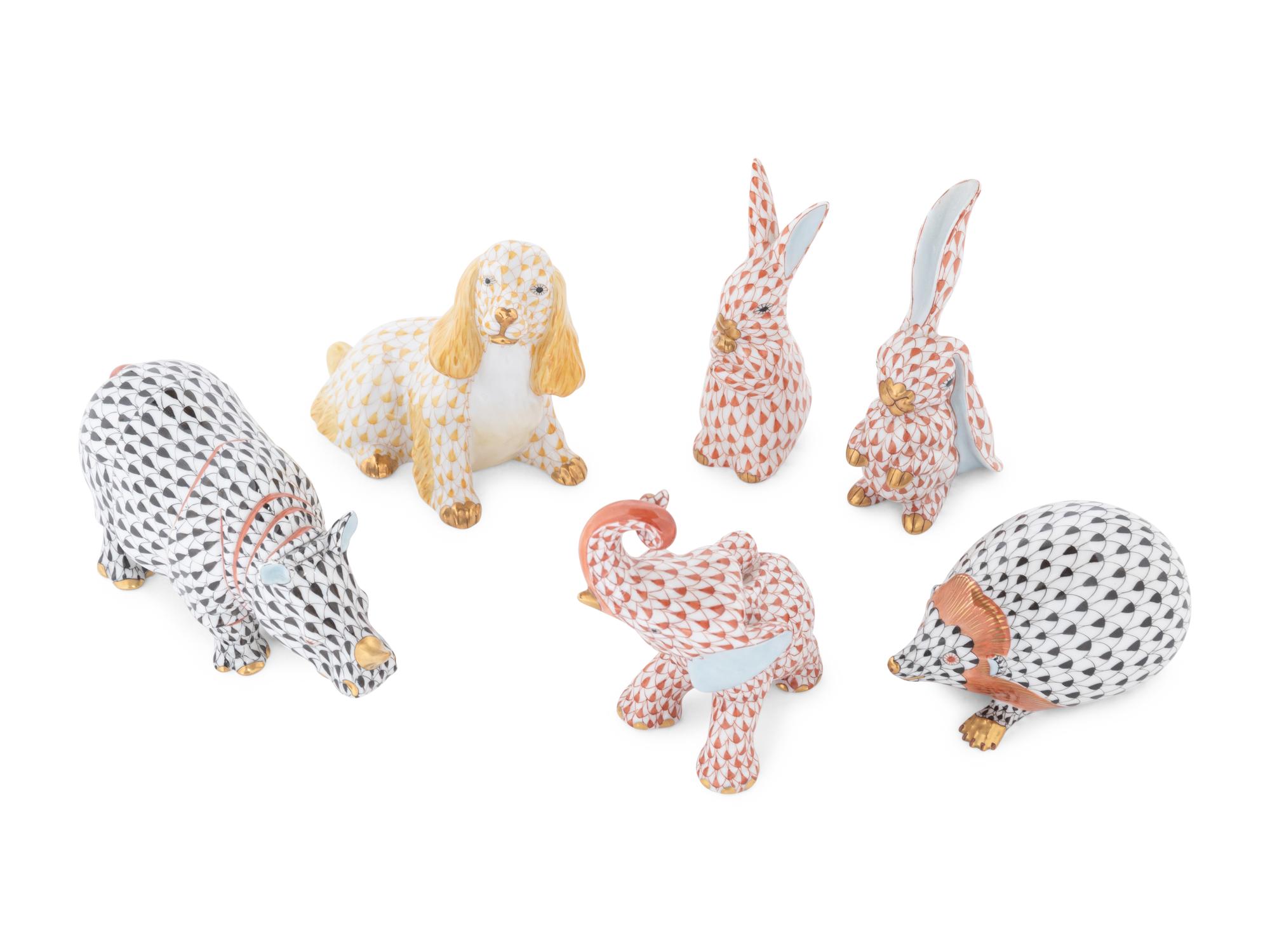 Six Small Herend Porcelain Animal Figurines