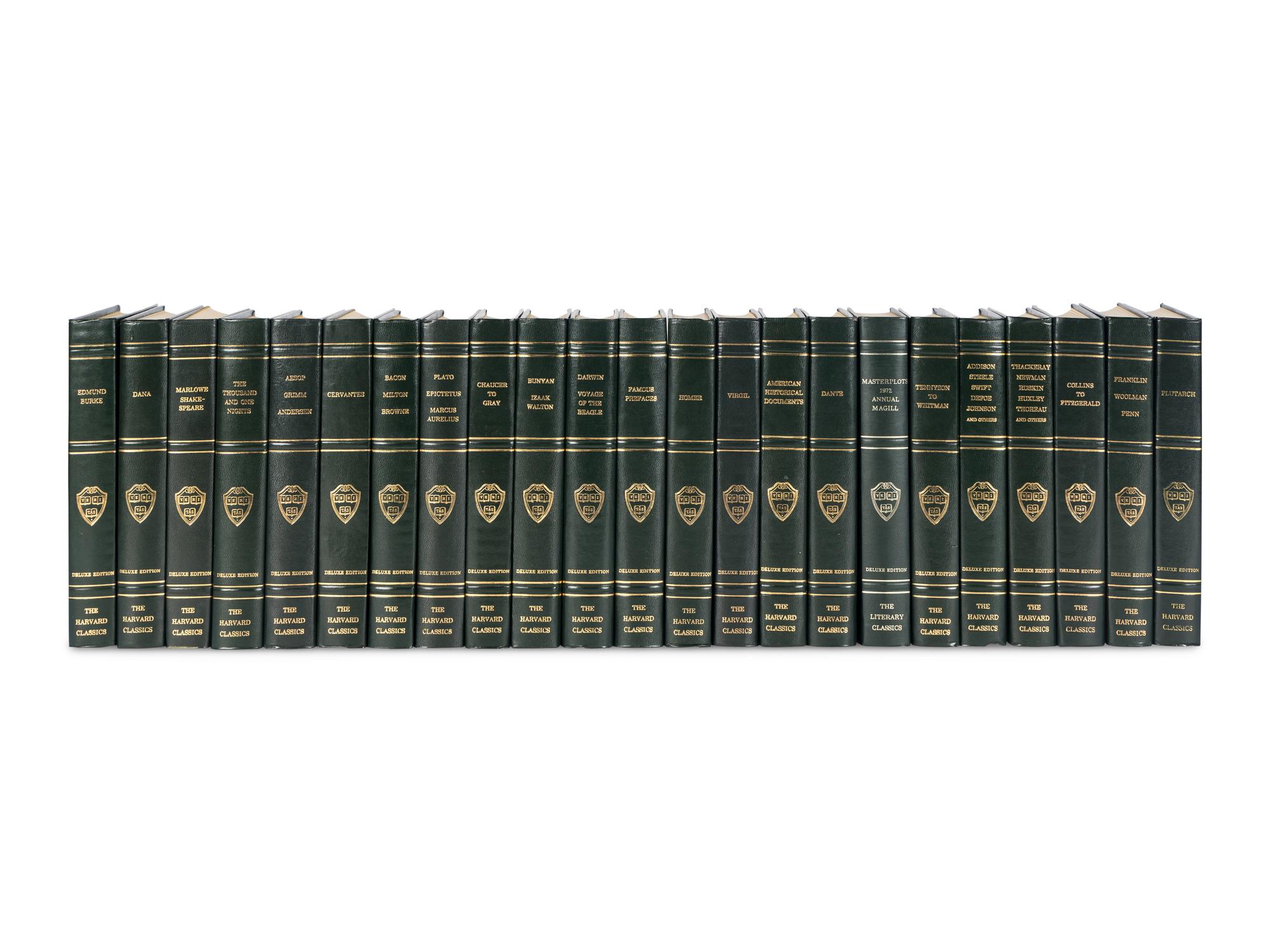 [BINDINGS]. A group of 94 volumes of Harvard Classics many in full leather bindings, including works related to history, literature, philosophy, and poetry.