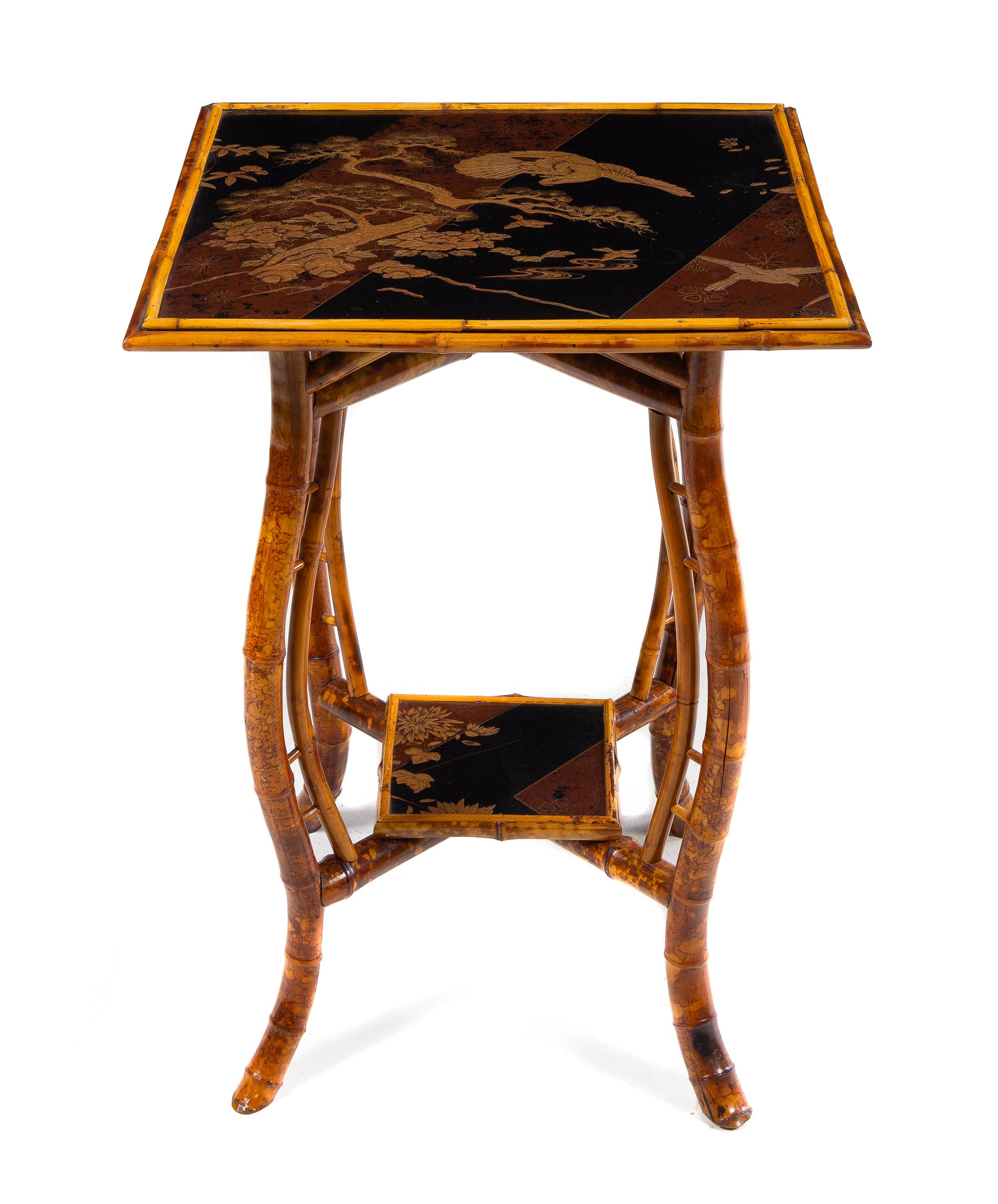 A Victorian Bamboo and Lacquer Table Height 29 1/2 x width 22 1/4 x depth 22 1/4 inches. — LATE 19TH CENTURY