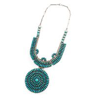 Navajo or Zuni Silver and Petit Point Turquoise Necklace